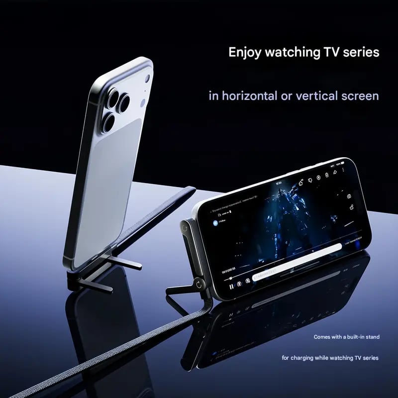 ⚡2-i-1 usynlig ladekabel – 240W hurtigladeledning med innebygd telefonstativ