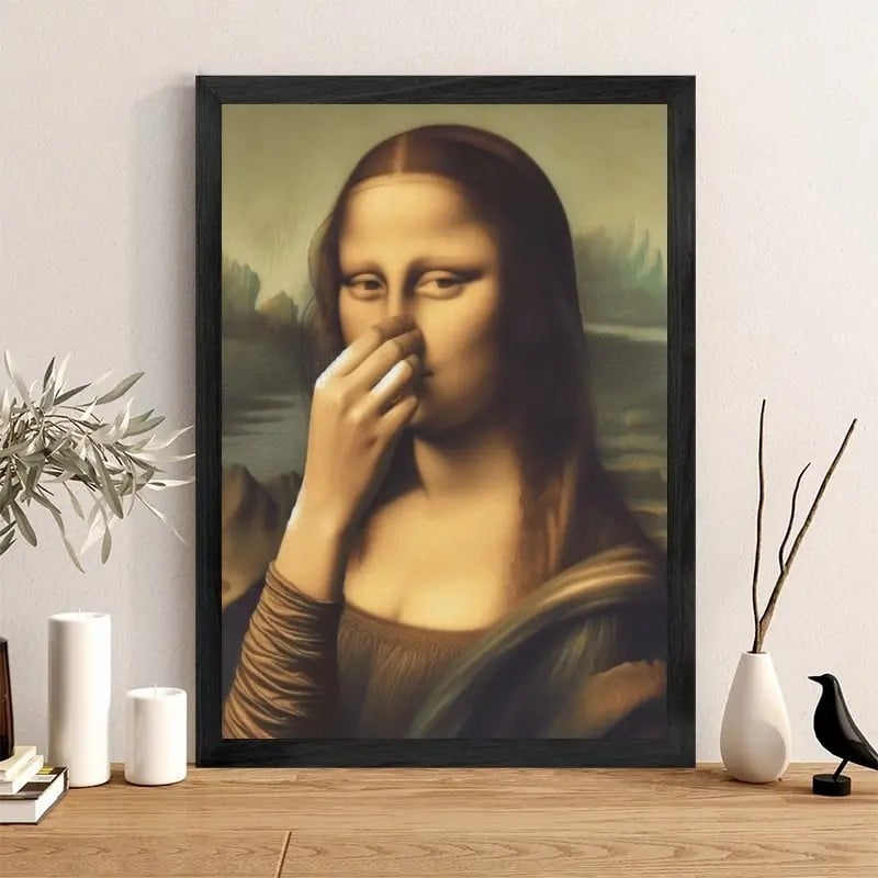 Mona Lisa tørker seg i nesen - Kunstplakat for hjemmedekor