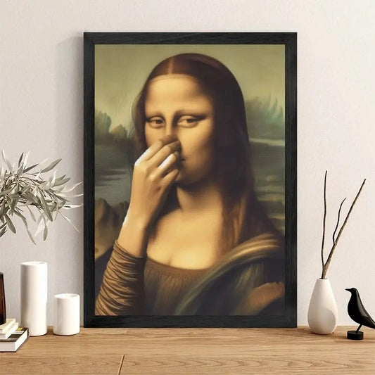 Mona Lisa tørker seg i nesen - Kunstplakat for hjemmedekor