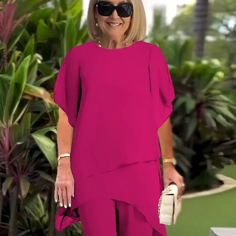 💕Sjarmerende sett med uregelmessig topp og bukser med vide ben💕