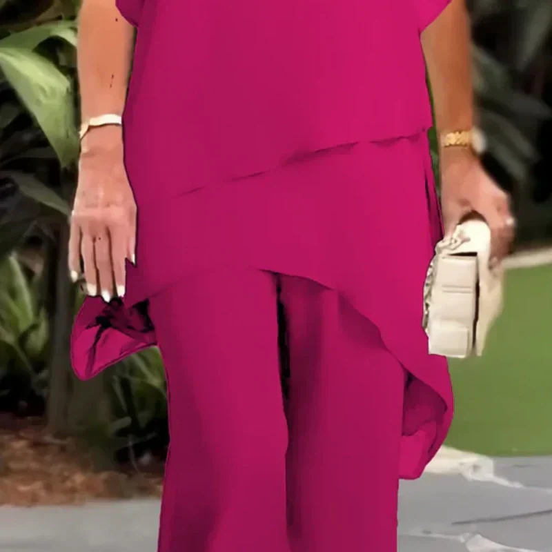 💕Sjarmerende sett med uregelmessig topp og bukser med vide ben💕