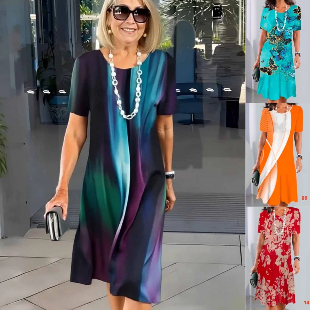 Plissert kjole for kvinner med fargeblokkering