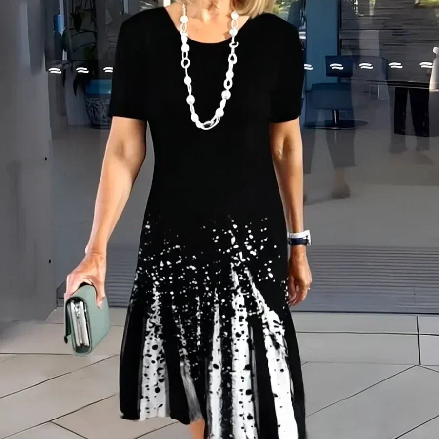 Plissert kjole for kvinner med fargeblokkering