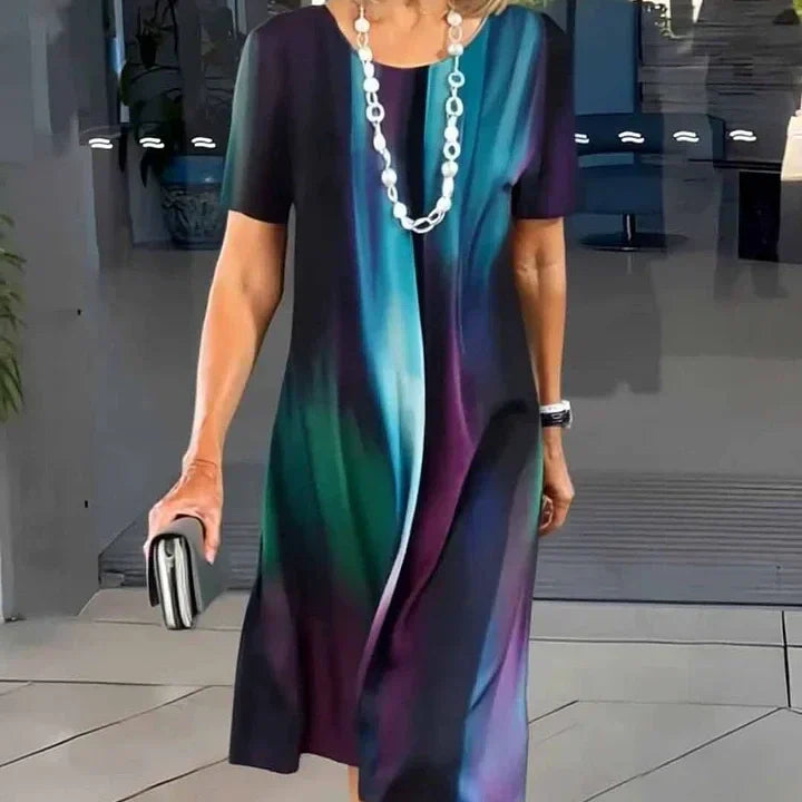 Plissert kjole for kvinner med fargeblokkering