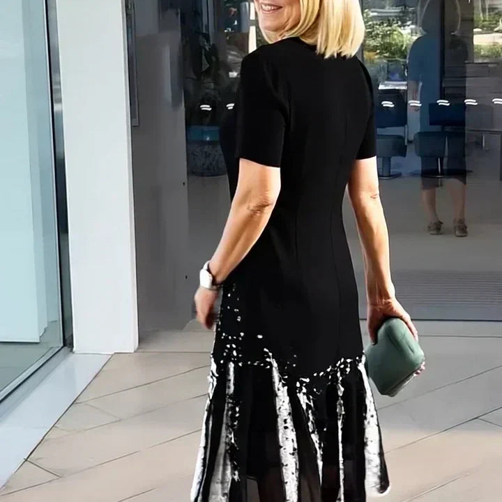 Plissert kjole for kvinner med fargeblokkering